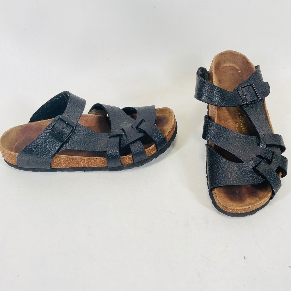 Birkenstock Pisa Black Pebbled Leather Strappy Slide Sandals Womens 40 L9 M7